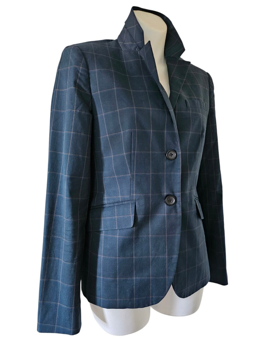 J. Crew Factory Vintage Blazer Stretch Cotton Windowpane Dark Teal Sz.2